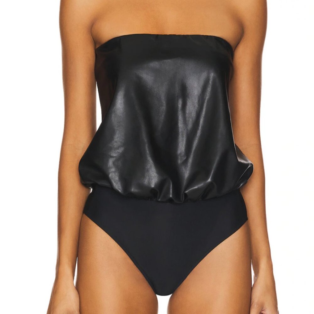 Wolford Revolve Faux Leather BodySuit Size XS Tube Top Grunge Festival Alt club - Picture 12 of 12